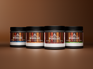 Four 8 oz. samples of Benjamin Moore® Woodluxe® Exterior stains.